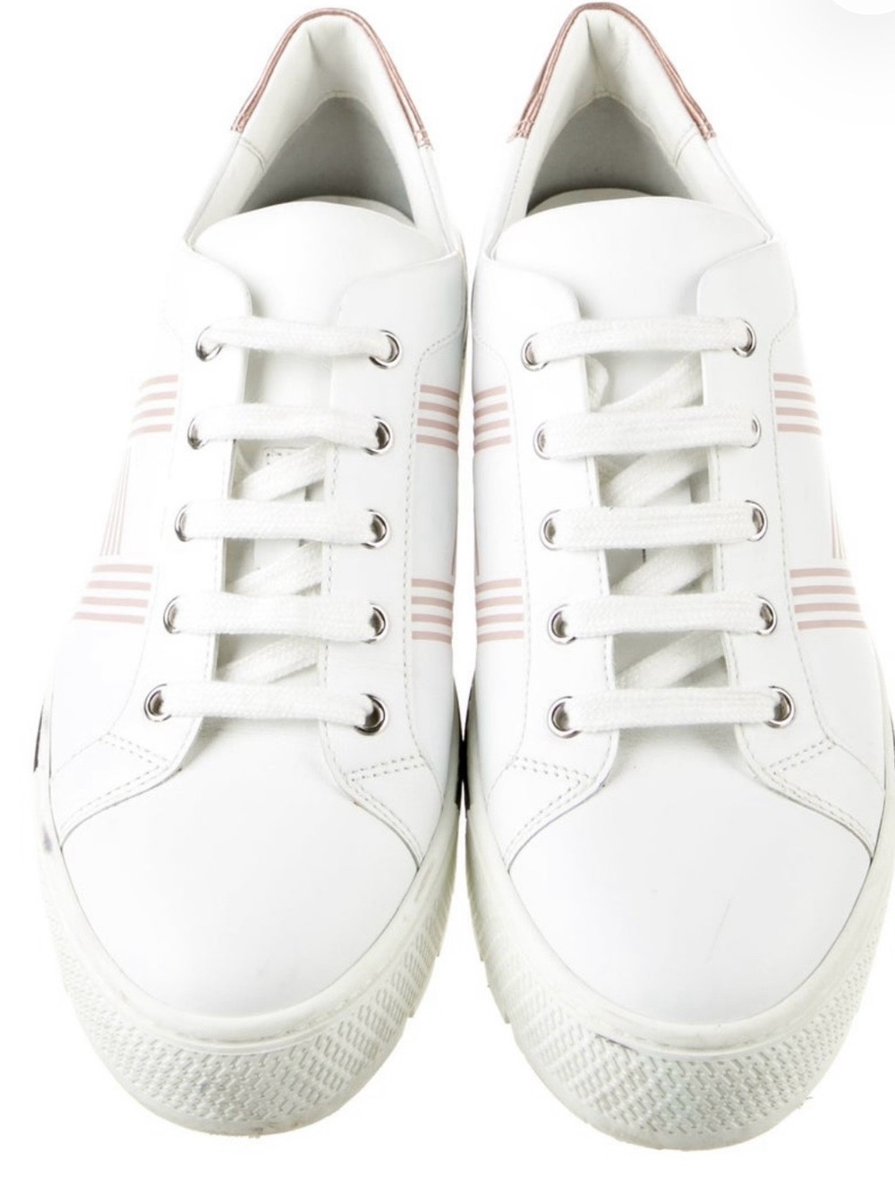 Authentic Hermes Dare low top White Sneakers with Pale Pink Stripes